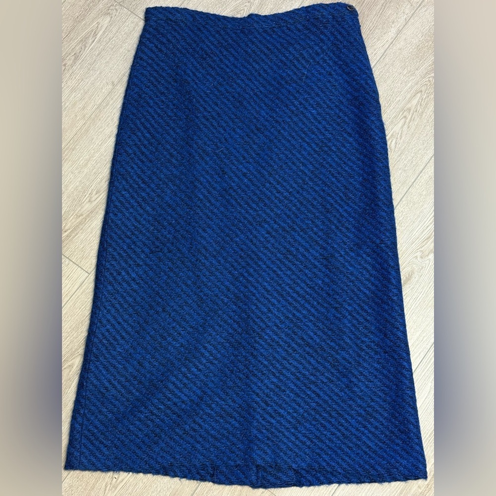 Vintage Franck Olivier Paris Eclectic Blue Women's Wool Mohair Skirt Retro Sz.M - Picture 1 of 8